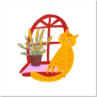 CAT PET AND GINGER PLANT ART Cute Kitty Posters and Art